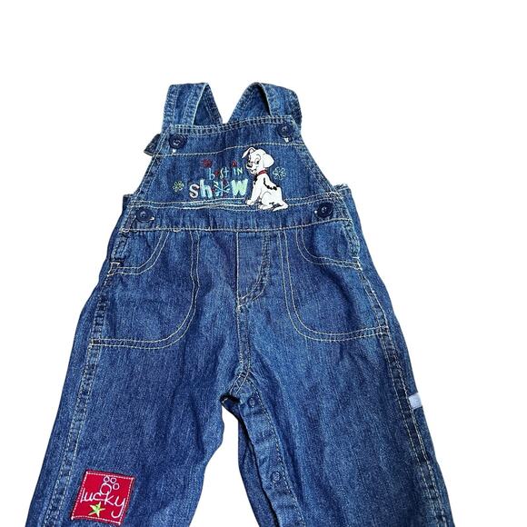 Vintage Y2k 2000s Disney Denim Overalls Lucky 101 Dalmatians Dog 3-6 Months - Picture 2 of 11